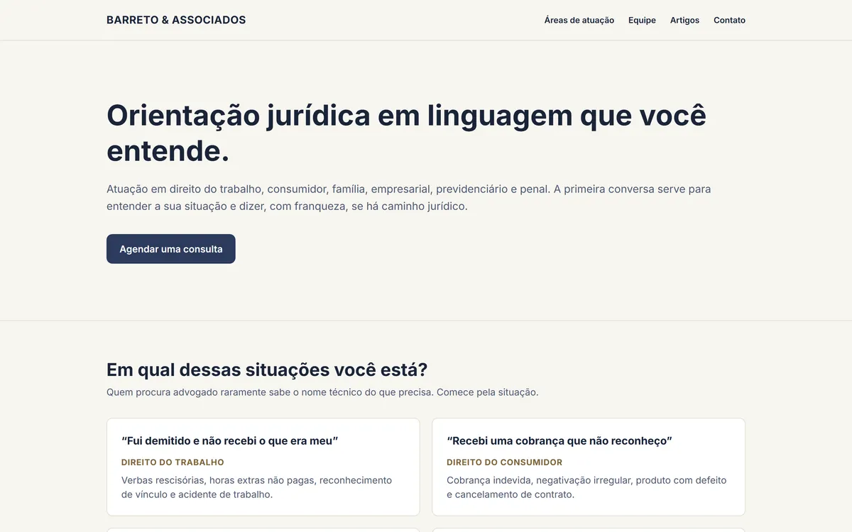 Prévia do site demonstrativo Barreto & Associados