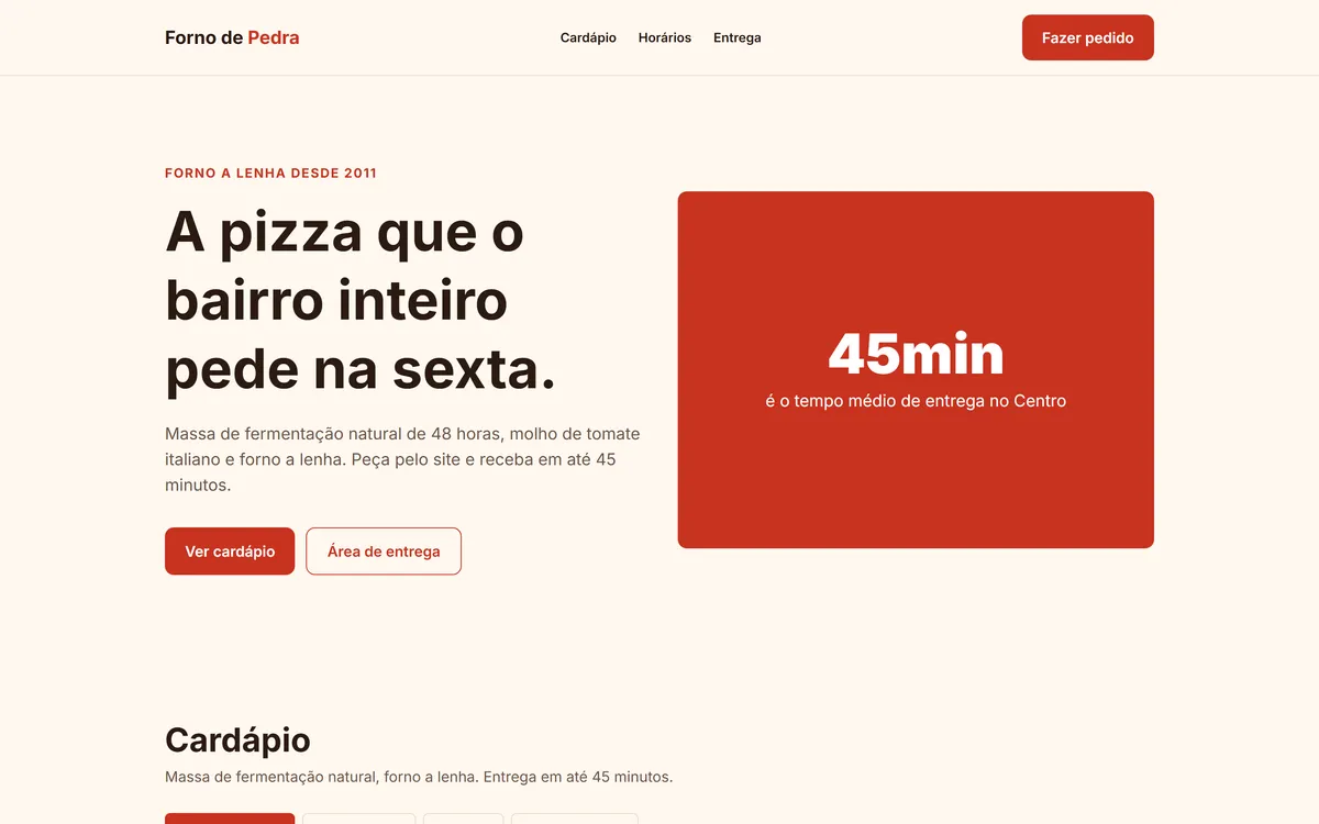 Prévia do site demonstrativo Forno de Pedra